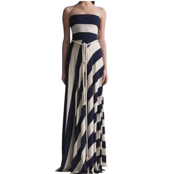 Nadia Tarr Dresses & Skirts - Nadia Tarr Strapless Navy and Cream Maxi Dress - Large